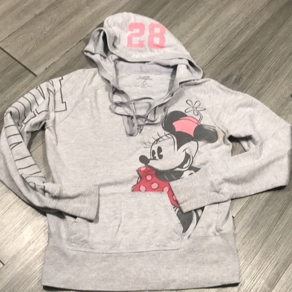 Disney Parks Minnie Mouse Gray Screen Pink French Terry Pullover Hoodie size M - Picture 3 of 10